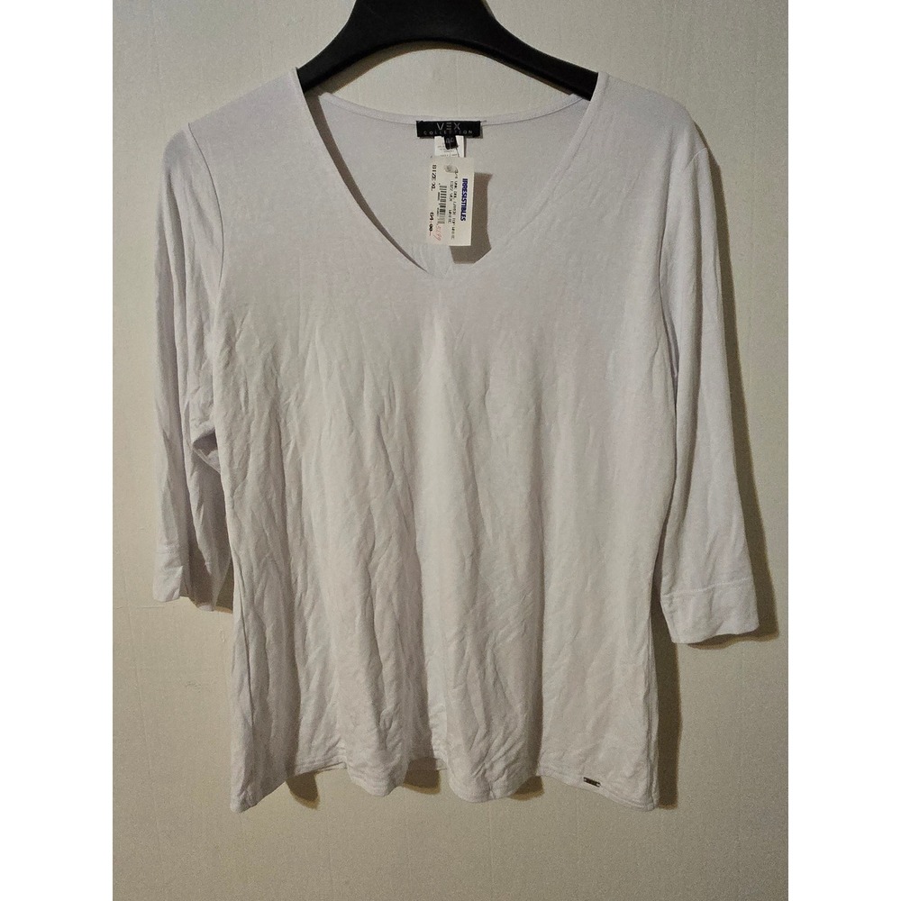 Vex Collection White V-Neck 3/4 Sleeve Top XL New